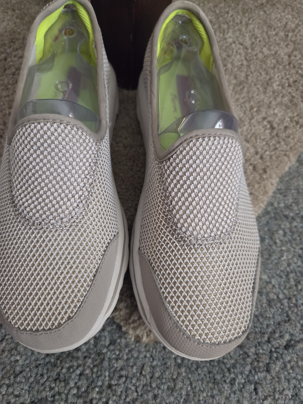Skechers Women's Slip-On Athletic Sneakers in Taupe with Neon Lime Lining